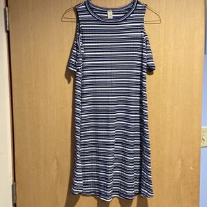 Allison Joy Blue & White Open Shoulder Dress